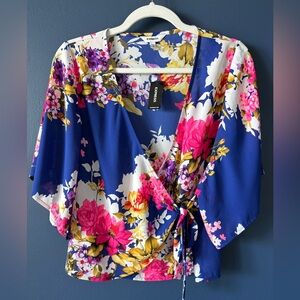 Express floral wrap tie shirt NWT size small